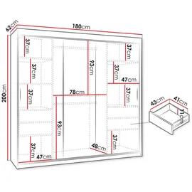 Mirjan24 Schwebetürenschrank Wika 180 x 200 x 62 cm Braun