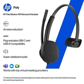 Poly HP Poly Mission 425 Stereo-USB-Headset, kabelgebunden