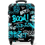 NoBoringSuitcases.com Handgepäck Koffer 55x35x20 cm 36L, Bunte Graffiti-Drucke: Schwarz) - Blau, Reisekoffer, mit Rollen, - Schwarz