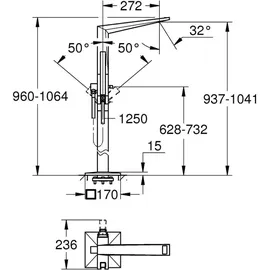 Grohe Allure Brilliant Private Collection Einhand-Wannenbatterie, inklusive Brauseset, Bodenmontage, Rändelstruktur, Ausladung 270mm, 24422000, Farbe: Chrom