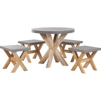 Beliani Gartenmöbel Set Faserzement grau 4-Sitzer 5-teilig Tisch ⌀ 90 cm OLBIA