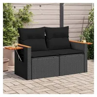 vidaXL Gartensofa mit Kissen 2-Sitzer Schwarz Poly Rattan