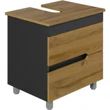 KAREN banyo Badunterschrank mit Füßen Anthrazit & Eiche 60/80 cm | Steh-Unterschrank | Waschbeckenunterschrank | Konsole mit Siphonausschnitt | Boho-Stil | Gäste-Badmöbel (Marmara 60 Eiche)