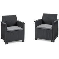 Keter Gartensessel "Emma", 2er Set, Polyrattan Lounge Sessel, Gartensessel Stuhl