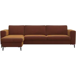 Ecksofa FLEXLUX "Fiore, super Sitzkomfort durch Kaltschaum im Sitz, L-Form", braun (cognac), B:262cm H:85cm T:92cm, 100% Polyester, Sofas, breite Armlehnen, Kaltschaum, Füße Alu+schwarz