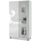 Vladon Vitrine, Hellgrau, Holzwerkstoff, 71x129x35 cm, Wohnzimmer, Wohnwände, Vitrinenschränke
