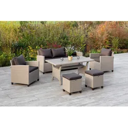 Garten-Essgruppe MERXX "Striano", beige (natur, natur, natur), H:74cm T:65cm, Kunststoff, Stahl, Sitzmöbel-Sets, inklusive Kissen, Dining-Set