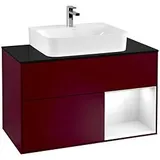 Villeroy & Boch Villeroy und Boch Finion Waschtischunterschrank G122GFHB 100cm, Abdeckplatte black matt, Emotion, Regal rechts Glossy white lacquer, Peony Matt