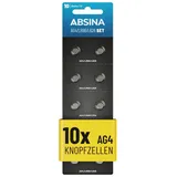 ABSINA Knopfzelle 10er Pack - 1,5V Alkaline Knopfzellen auslaufsicher & AG4 LR66 LR626 - Knopfbatterien Batterien Batterie Uhrenbatterien