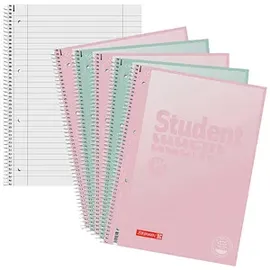 Brunnen Collegeblöcke Student Pastell Lineatur 27 liniert DIN A4 Innen- und Außenrand, 5 Blöcke