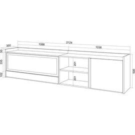 SKRAUT HOME Lowboard 212x50 cm Eiche Schwarz Holzwerkstoff