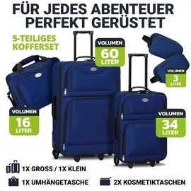 Juskys Trolley Kofferset Athen - 60 L, 2 Rollen, Weichschale, Handgepäck, Blau