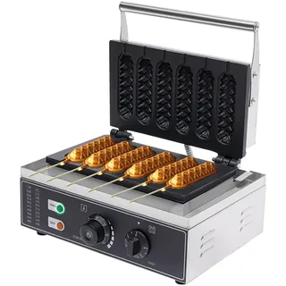 Hot-Dog-Maschine, 1500W Hot-Dog-Maschine, Hot Dog Maschine 50-300°C Temperaturregelung, Edelstahl elektrische Waffelmaschine, 6 Hot Dog Formen, für Bäckereien, Kioske, Snack Bar