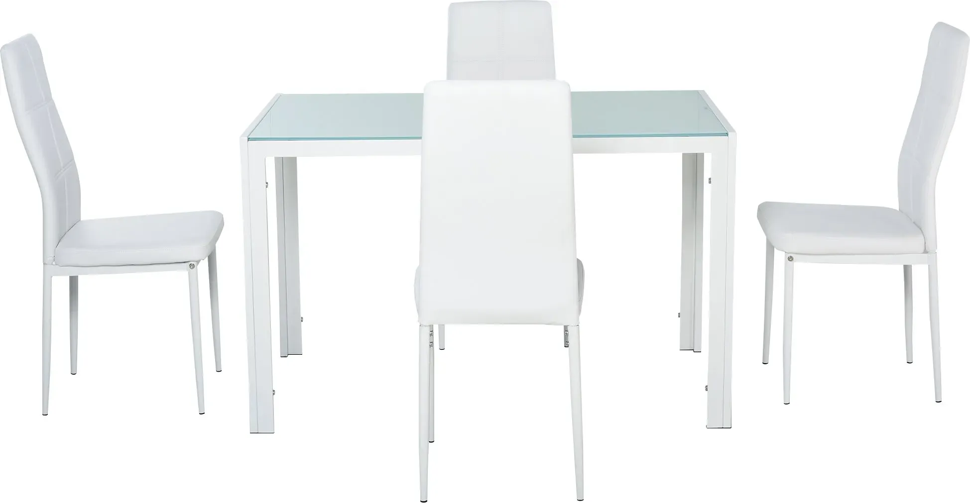 HOMCOM Esszimmer-Set mit Esstisch und Stühlen für 4 Personen, Küchentisch mit Stühlen, rechteckige Glasplatte, Metallgestell, für Küche Wohnzimmer Zuhause, Weiß   Aosom