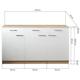 Respekta Unterschrank 150 cm Eiche Sägerau 150 x 60 x 85 cm Weiß