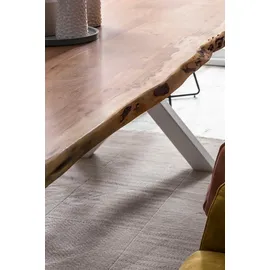 Home Affaire Esstisch HOME AFFAIRE "Manhattan", beige (natur, weiß, natur), B:220cm H:77cm T:100cm, Tische, Esstisch, mit Massivholzplatte Akazie lackiert, Baumkantentisch im Landhaus Stil