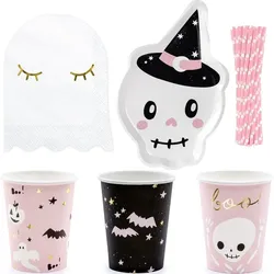 Partyset Skelett Halloween Teller Becher Servietten 68 tlg.