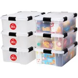 Iris Ohyama Luftdichte Kunststoff-Aufbewahrungsboxen mit Deckel, 30L, 6er-Set, Transparent, Hermetischer wasserdichter Verschluss, Robuste Schnappverschlüsse, Stapelbar, Staubschutz, BPA-frei, AT-LS