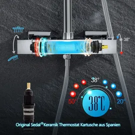 JOHO Thermostat Duschset Duschsystem Regendusche Duschgarnitur Duscharmatur mit 304 Edelstahl Kopfbrause (Eckig 30x30cm)