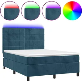 vidaXL Boxspringbett mit Matratze & LED Dunkelblau 140x200 cm Samt