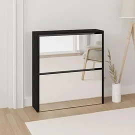 vidaXL Schuhschrank 63 x 67 x 17 cm mit Spiegel 2 Fächer schwarz