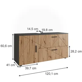 Vicco Waschbeckenunterschrank 2 Schubladen 120,1 x 60,6 x 41,0 cm Anthrazit/Goldkraft Eiche
