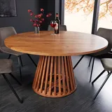 riess-ambiente Runder Esstisch MAISON JADE 140cm natur Akazie Massivholz Säulenfuß Esszimmertisch Tisch Konferenztisch - Braun