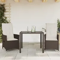 vidaXL 3-tlg. Bistro-Set mit Kissen Braun Poly Rattan