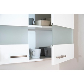 Respekta Küche Küchenzeile Küchenblock 310cm weiß grau Kühlkombi Designhaube