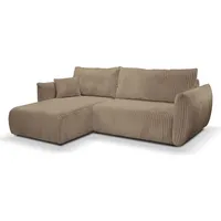 GOLDSTOFF Ecksofa L-Form | Modernes Schlafsofa mit Schlaffunktion & Bettkasten | Eleganter Cord-Bezug in 10 Farben | Komfortables Eckschlafsofa - Beige/Grau