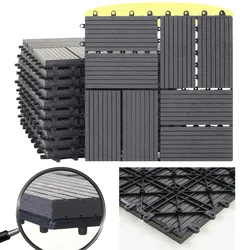 Mendler WPC Bodenfliese Rhone, Holzoptik Balkon/Terrasse, 11x je 30x30cm = 1qm ~ Premium, anthrazit Vierecke