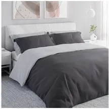 Wolkenfeld Bettwäsche 155x220 2teilig grau - kuschelig weiches Wende-Bettwäsche Set aus Mikrofaser - nahezu bügelfrei - 1x Bettbezug 155x220 + 1x Kissenbezug 80x80 - Reißverschluss