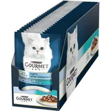 Gourmet Perle Duetti Nassfutter für Erwachsene Katzen Filets in Sauce mit Meeresfisch und Thunfisch, 72 Beutel à 85 g