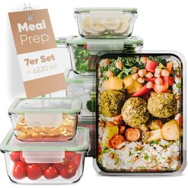classbach Glasbehälter mit Deckel, 7er Set, für Mikrowelle Spülmaschine Gefrierfach Ofen geeignet, Meal Prep Boxen, mit Dampfventil, Frischhaltedosen Glas, C-FHD 4010 G