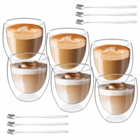 Molbory 6er Doppelwandige Espressotassen Set 80ml, Kaffeegläser mit 6 Löffel,Latte Macchiato Gläser Set, Cappuccino Gläser, Kaffeetassen Glas, Thermogläser Doppelwandig, Espressotassen Glas