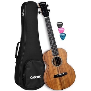 Cascha Solid Top Acacia Tenor Ukulele Erwachsene & Kinder - inkl. 3 Plektren & gepolsterter Tasche - Ukulele für Anfänger & Fortgeschrittene - hochwertige Carbonsaiten - Top Qualität