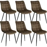 Woltu Esszimmerstühle 6er Set Küchenstuhl Polsterstuhl Wohnzimmerstuhl Sessel mit Rückenlehne, Sitzfläche aus Samt, Metallbeine, Braun BH142br-6