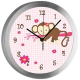 CreaDesign Funkwanduhr Funkuhr, Kinder Wanduhr, Kinderuhr, Kinderzimmer Affe hängend rosa (geräuscharmes Uhrwerk) rosa