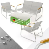 Blumtal Gartenmöbel Set 4er - Balkonmöbel Set für 4 Personen - 2 x Sessel + 1 x Bank + 1 x Tisch - Terrassenmöbel außen - Gartenlounge - Grau