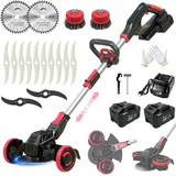 Akku Rasentrimmer für Makita-Akkus, Rasentrimmer mit Unkrautbürste und 2 x 4,0Ah Akku, 2-in-1 Akku Freischneider/Rasenkantenschneider mit 4 Klingentypen für Garden Trimmen