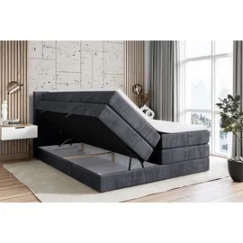 altdecor Boxspringbett mit 2 Matratzen und Topper - 160x200 cm - ARDENI KING - Dunkelgrau Samt - Polsterbett mit, H3- und H4- Matratzen, Bettkasten... - Dunkelgrau