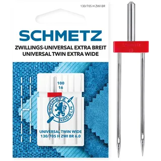 SCHMETZ | 1 Nähmaschinennadel | Zwillings-Universal Extra Breit | 130/705 H ZWI BR 6.0 | Nadeldicke 6.0/100 | auf jeder gängigen Haushaltsnähmaschine einsetzbar