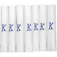 DUDU N GIRLIE Herren-Taschentücher mit Satinrand und blauen Initialen, Größe K, Weiß