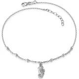 FIRETTI Fußkette mit Anhänger Schmuck Geschenk Silber 925 Körperschmuck Kugeln Seepferdchen, Made in Germany silberfarben