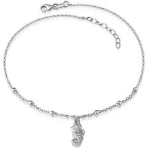 FIRETTI Fußkette mit Anhänger Schmuck Geschenk Silber 925 Körperschmuck Kugeln Seepferdchen, Made in Germany silberfarben