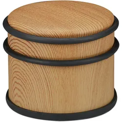 Relaxdays Türstopper, für schwere Türen & Fenster, Edelstahl & Gummi, Holzoptik, hoher Bodenpuffer, ∅ 9,5 cm, braun