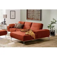 W.SCHILLIG Ecksofa run, Designsofa mit tollem Sitzkomfort, L-Form, mit elegantem Holzsockel, Füße in Chrom glänzend, Breite 279 cm braun