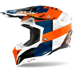 Airoh Aviator 3 Monarch Motocross Helm, weiss-blau-orange, Größe L für Männer