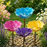 Blumen Gartenstecker VogelträNke, 3/4 Stück Handgefertigter Gartenstecker Aus Metall Als Bienentränke & Vogelbad, Bienentränken Blume für Den Garten (4 Stück-C)