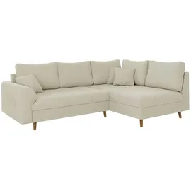 s-style möbel - Odin - Ecksofa mit Braun Holzfüßen im skandinavischen Stil aus Beige Cord-Stoff, Ottomane rechts - Beige